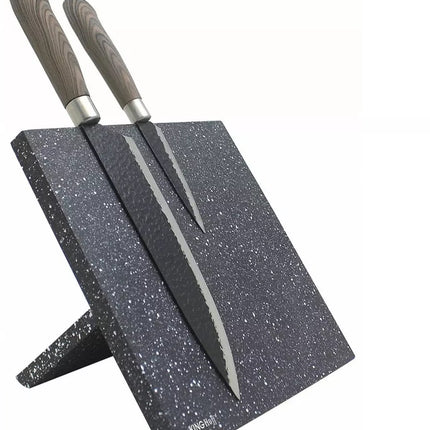 Kinghoff Magnetisch Messenblok - Universeel Zwart Gemarmerd Magnetisch Messenrek - Modern Keukenaccessoire (21,5 x 21,5 cm)