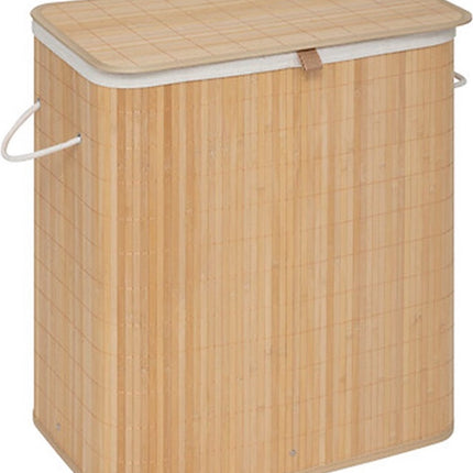 5Five Wasmand dubbel compartiment - bamboe - met deksel - naturel - 52 x 32 x 63 cm - 100 liter