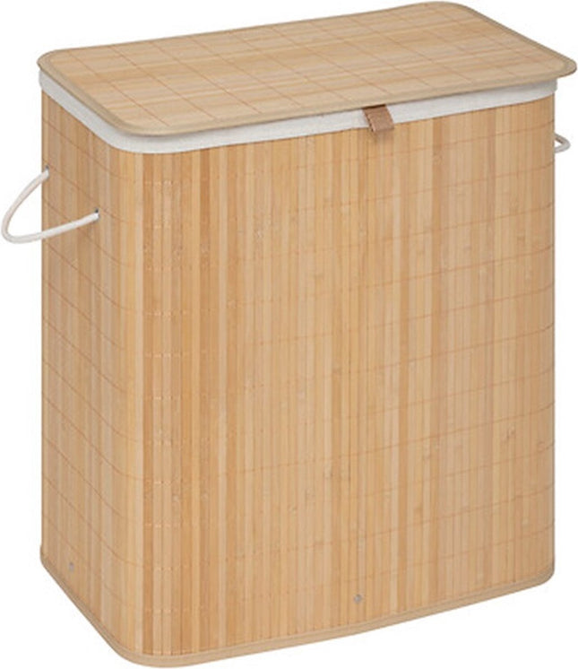 5Five Wasmand dubbel compartiment - bamboe - met deksel - naturel - 52 x 32 x 63 cm - 100 liter