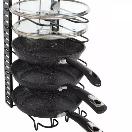 Kinghoff Pannenorganizer - 5 Verdelingen - Zwart - 25,5 x 20,5 x 38 cm - Opbergrek voor Pannen, Potten en Deksels