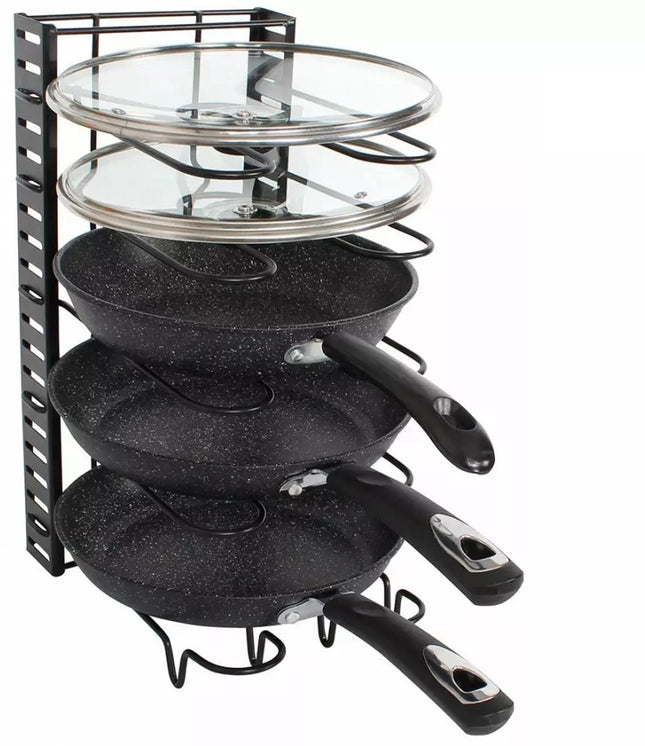 Kinghoff Pannenorganizer - 5 Verdelingen - Zwart - 25,5 x 20,5 x 38 cm - Opbergrek voor Pannen, Potten en Deksels
