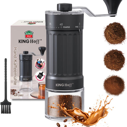 KINGHoff Handmatige Koffiemolen – Keramische Maalschijven – Traploze Maalgraad – Compact & Draagbaar – KH-2002