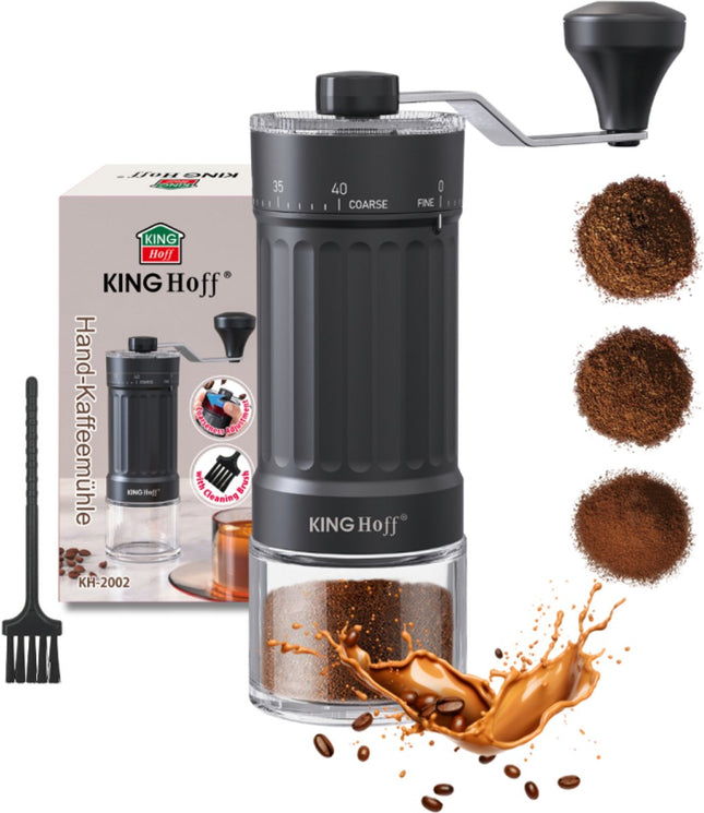 KINGHoff Handmatige Koffiemolen – Keramische Maalschijven – Traploze Maalgraad – Compact & Draagbaar – KH-2002
