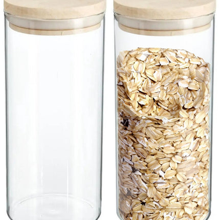 Secret de Gourmet Voorraadbus - 2x stuks - voorraadpot - 1300 ml - glas - met houten deksel - voedsel - keuken