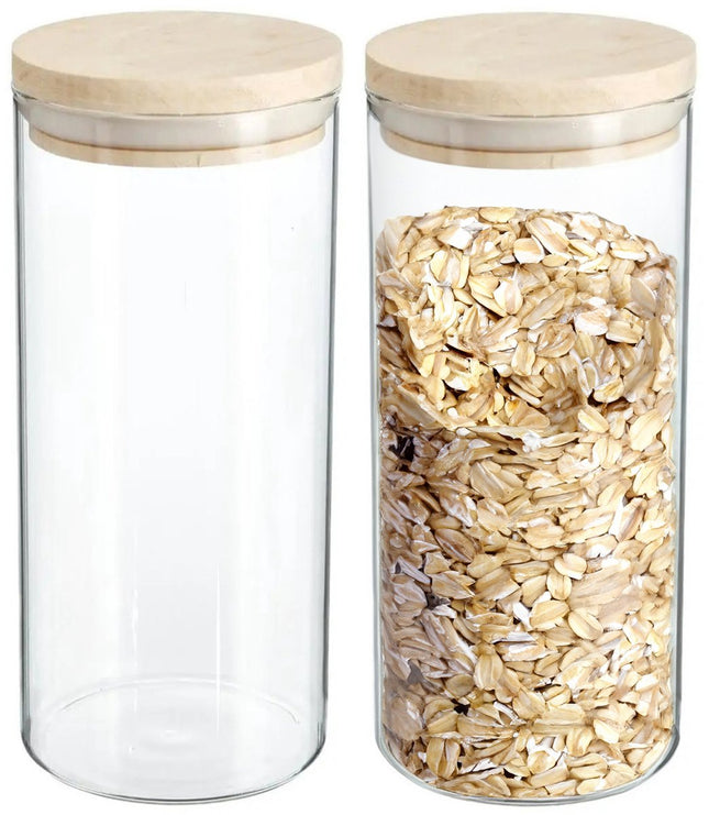Secret de Gourmet Voorraadbus - 2x stuks - voorraadpot - 1300 ml - glas - met houten deksel - voedsel - keuken