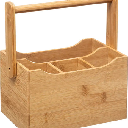 5Five Keuken gerei rekje/aanrecht spullen organizer - 20 x 14 x 24 cm - bamboe hout - met hengsel