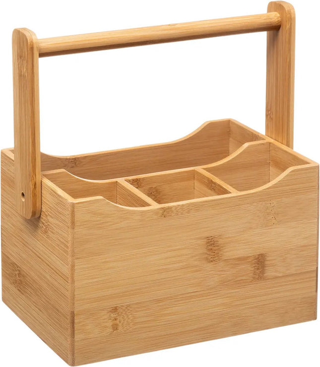 5Five Keuken gerei rekje/aanrecht spullen organizer - 20 x 14 x 24 cm - bamboe hout - met hengsel