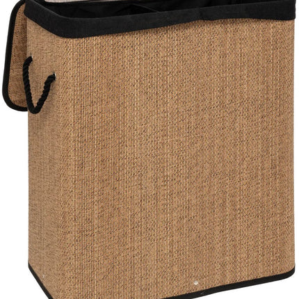 5Five Dubbele Wasmand met deksel - bamboe hout - 100 Liter- naturel zwart - 52 x 32 x 63 cm - sorteren mand