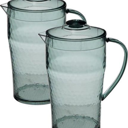 Set van 3x stuks sapkan/schenkkan karaffen met deksel 2 liter transparant groen - Formaat: 20 x 13 x 24,5 cm - Materiaal: kunststof