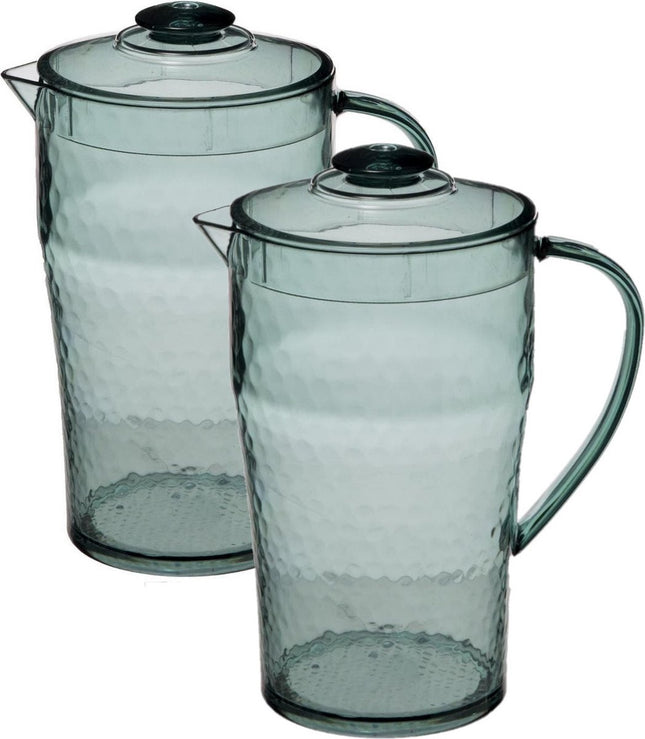 Set van 3x stuks sapkan/schenkkan karaffen met deksel 2 liter transparant groen - Formaat: 20 x 13 x 24,5 cm - Materiaal: kunststof