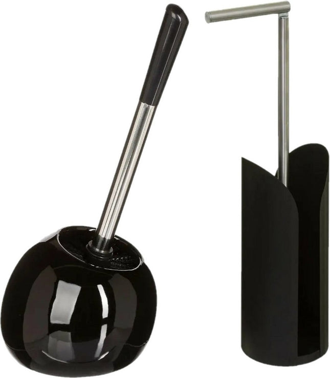 5Five - WC-borstel/toiletborstel met toiletrolhouder set in het zwart