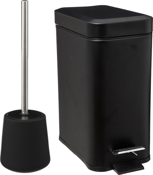 5Five Badkamer/toilet accessoires set - WC-borstel/pedaalemmer 5L- zwart - metaal/polyresin