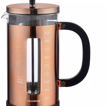Klausberg KB7740 Koffie / Thee Piston - Koper kleur - 1L - Hoogwaardige RVS en Hittebestendigglas -