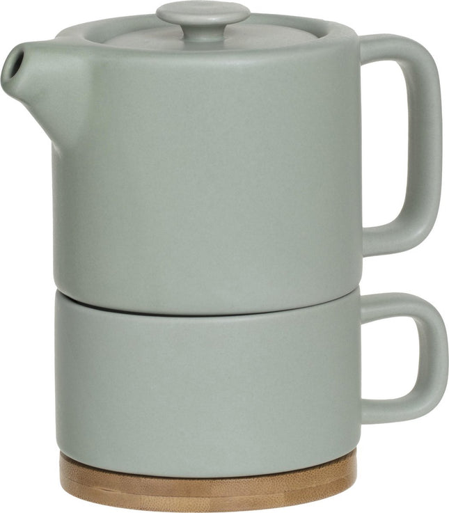 Secret de Gourmet 3 in 1 Theepot + Kopje + Onderzetter Keramiek - Mint Groen