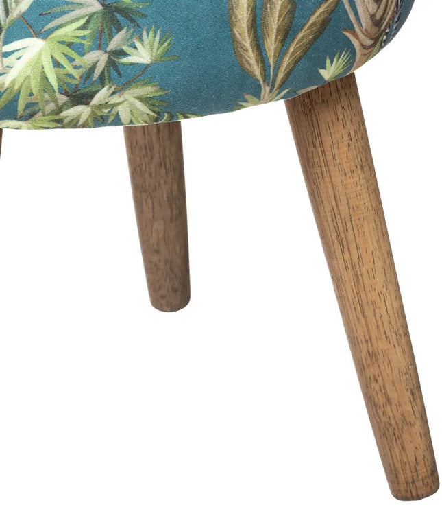 Atmosphera Bijzet krukje Jungle Boogie - groen - hout/stof - D38 x H40 cm - Meubels - Zitten