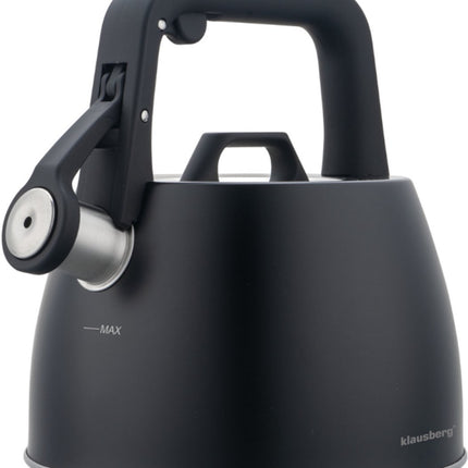 Klausberg 7915 - Fluitketel met fluit - 2.5 liter - RVS - zwart