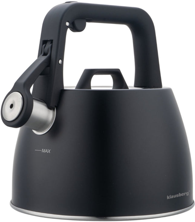 Klausberg 7915 - Fluitketel met fluit - 2.5 liter - RVS - zwart