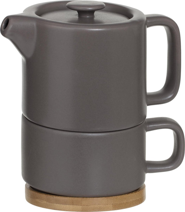Secret de Gourmet 3 in 1 Theepot + Kopje + Onderzetter Keramiek - Taupe