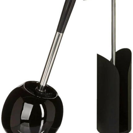 5Five - WC-borstel - toiletborstel - met toiletrolhouder - badkamer set - in het zwart - dolomiet en metaal