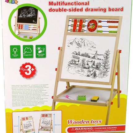 Dubbelzijdig Educatief Teken Bord 2in1 - Houten Tekenbord met Abacus, Klok en Alfabet - Wit Schoolbord en Zwart Whiteboard - Met Opbergplank