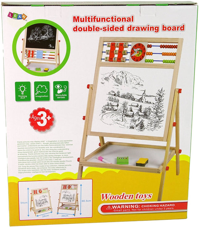 Dubbelzijdig Educatief Teken Bord 2in1 - Houten Tekenbord met Abacus, Klok en Alfabet - Wit Schoolbord en Zwart Whiteboard - Met Opbergplank