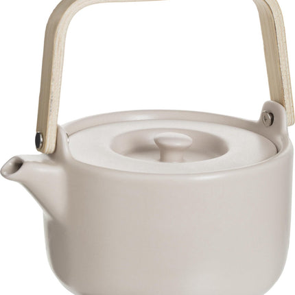 Secret de Gourmet Theepot in keramiek met bamboe 80cl - Handvat, zeef, filter - Nude