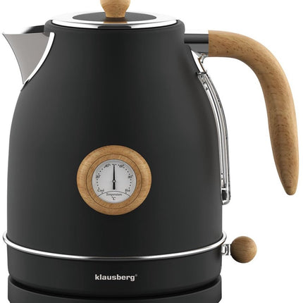 Klausberg 7907 - Retro Waterkoker - 1,7L - RVS - Zwart - met thermometer