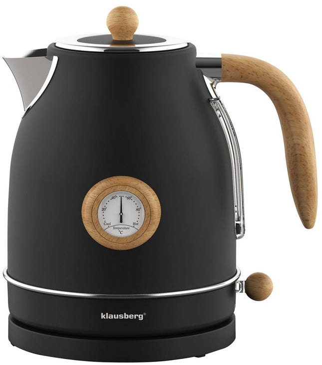 Klausberg 7907 - Retro Waterkoker - 1,7L - RVS - Zwart - met thermometer