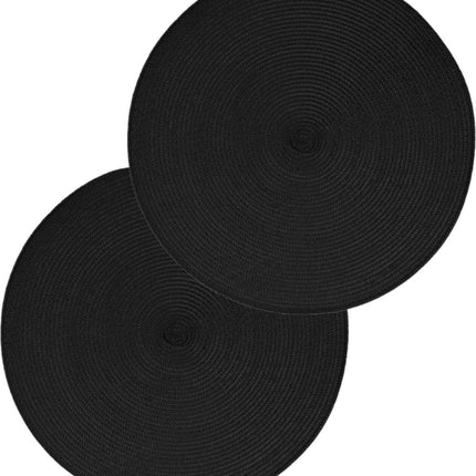 Secret de Gourmet ronde placemat - Set van 12x stuks - zwart - gevlochten kunststof - Dia 38 cm - Onderleggers