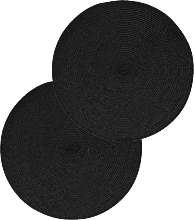 Secret de Gourmet ronde placemat - Set van 10x stuks - zwart - gevlochten kunststof - Dia 38 cm - Onderleggers