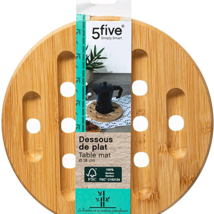 Secret de Gourmet pannen onderzetter - rond - bruin - D18 cm - van bamboe - Pannenonderzetter