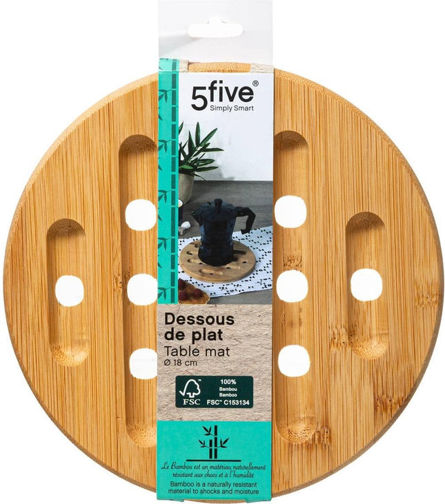 Secret de Gourmet pannen onderzetter - rond - bruin - D18 cm - van bamboe - Pannenonderzetter