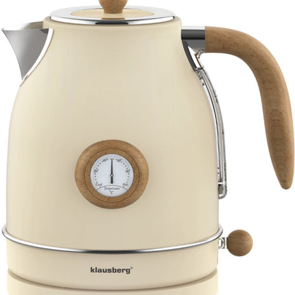 Klausberg KB-9006 Waterkoker 1.7 Liter Retro Design - Analoge Thermometer - 2200W - Ronddraaiende Basis 360° - Roestvrijstaal 304