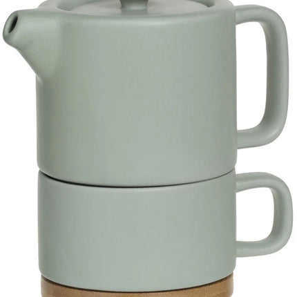 Secret de Gourmet Theepot Penang - Keramiek - met kopje - mintgroen - 10 x 15 cm