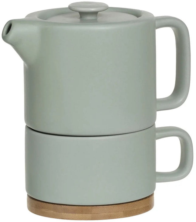 Secret de Gourmet Theepot Penang - Keramiek - met kopje - mintgroen - 10 x 15 cm