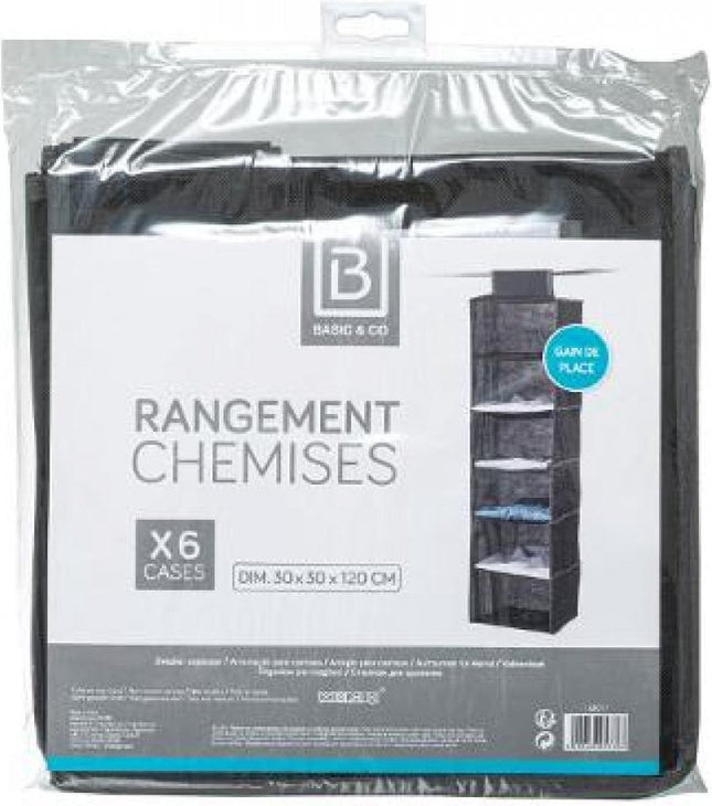 5Five kast organizer - hangend - 6 vakken - 30 x 30 x 120 cm - zwart