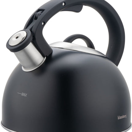 Klausberg 7911 - Fluitketel met fluit - 2.5 liter - RVS - zwart