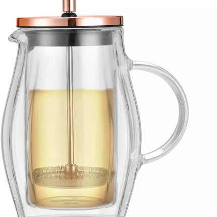 Klausberg Koffie/Tea Piston Maker - Dubbelwandige Glazen Pers - Koperkleur - 0.35L - Glas