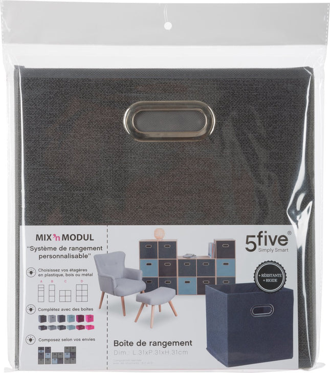 5Five Opbergmand/kastmandje - Donkergrijs - 31 x 31 x 31 cm - 29 liter - Vakkenkast manden - Stof met versterkte bodem - Opvouwbaar
