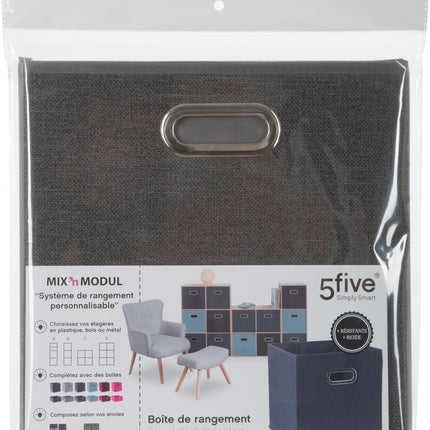 5Five Opbergmand/kastmandje - 4x - Donkergrijs - 31 x 31 x 31 cm - 29 liter - Vakkenkast manden - Stof met versterkte bodem - Opvouwbaar