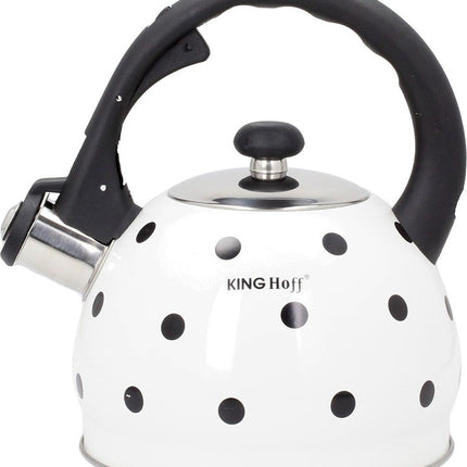 Kinghoff 1050 - Fluitketel - 2 liter - Wit - stippel