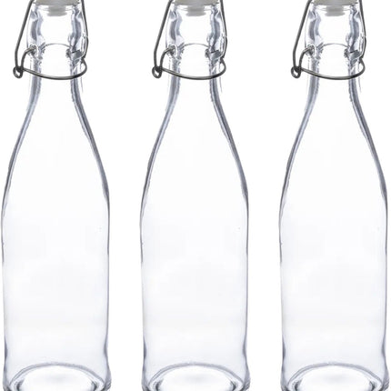 5Five Beugelfles/weckfles - 3x - glas - transparant - luchtdicht - 0.5 liter - waterfles - limonade