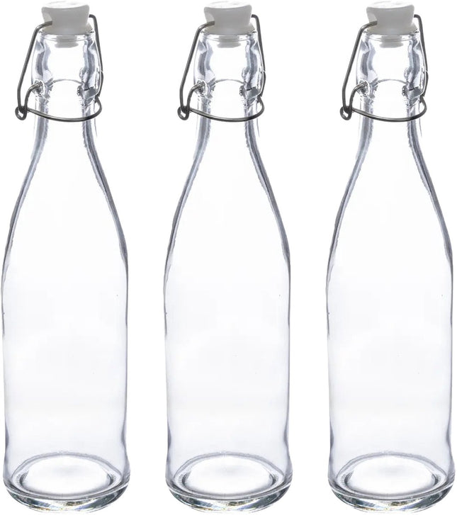 5Five Beugelfles/weckfles - 3x - glas - transparant - luchtdicht - 0.5 liter - waterfles - limonade
