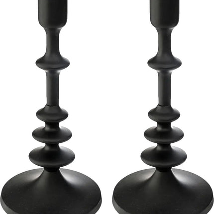 Atmosphera kaarsen kandelaar - 2x - decoratief metaal - dinerkaarsen - zwart - D12 x H26 cm