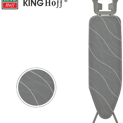 KINGHOFF KH-1939 Strijkplank – 114×35,5 cm – 7-hoogtes verstelbaar – Met Strijkijzerhouder – Grijs