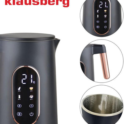 Klausberg KB-7892 Elektrische Waterkoker - 1,7L - Zwart/Rose Goud - LED Bediening - 13 Temperatuurstanden - 2200W