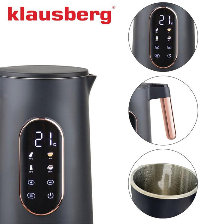 Klausberg KB-7892 Elektrische Waterkoker - 1,7L - Zwart/Rose Goud - LED Bediening - 13 Temperatuurstanden - 2200W