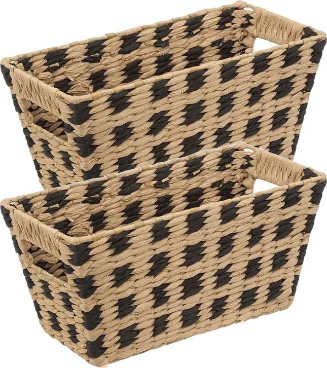 5Five Rieten opbergmand - 4x - gevlochten - beige/zwart - 31 x 15 x 1 - Kast-/badkamer mandjes
