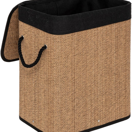 5Five Dubbele Wasmand met deksel - bamboe hout - 100 Liter- naturel zwart - 52 x 32 x 63 cm - sorteren mand