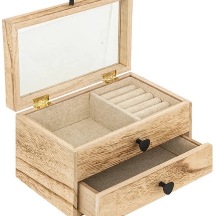Atmosphera Sieradenkistje Jakarta - 20 x 11 x 12 cm - naturel - Juwelenkistje met deksel - met spiegel en lade
